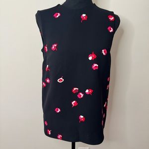 Kate Spade Cherry Blossom Black Red Pink Floral Sleeveless Top Blouse